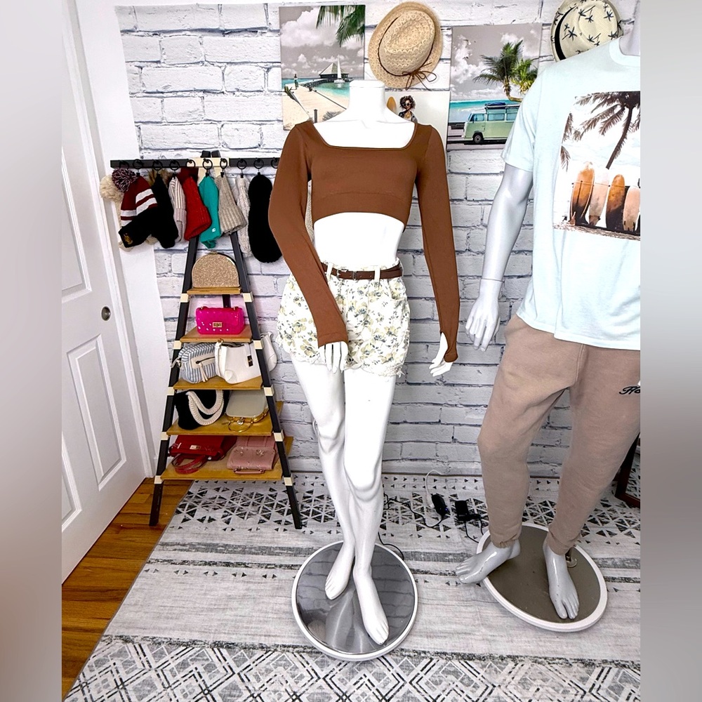Brown Long Sleeve Crop Top